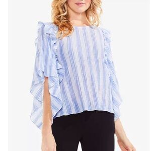 Vince Camuto Striped Ruffle Top Flare Sleeve Womens XS Lightweight Woven Beach